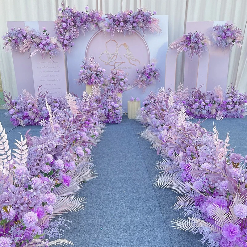 

New wedding large purple floor row simulation silk decoration eucalyptus flower row T table road wedding flower arrangement