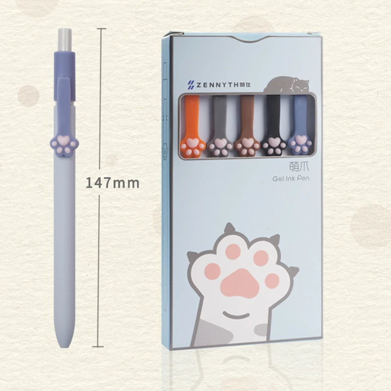 Kit 5 Pieces Retractable Cat Paw Gel Pen Set