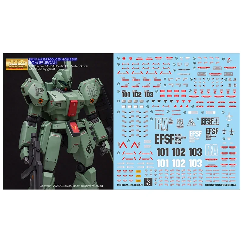 Model Decal for 1/100 MG RGM-89 JEGAN 097 Model Kits Ghost Custom Fluorescent HD Water Stickers for Assembly Model Hobby DIY