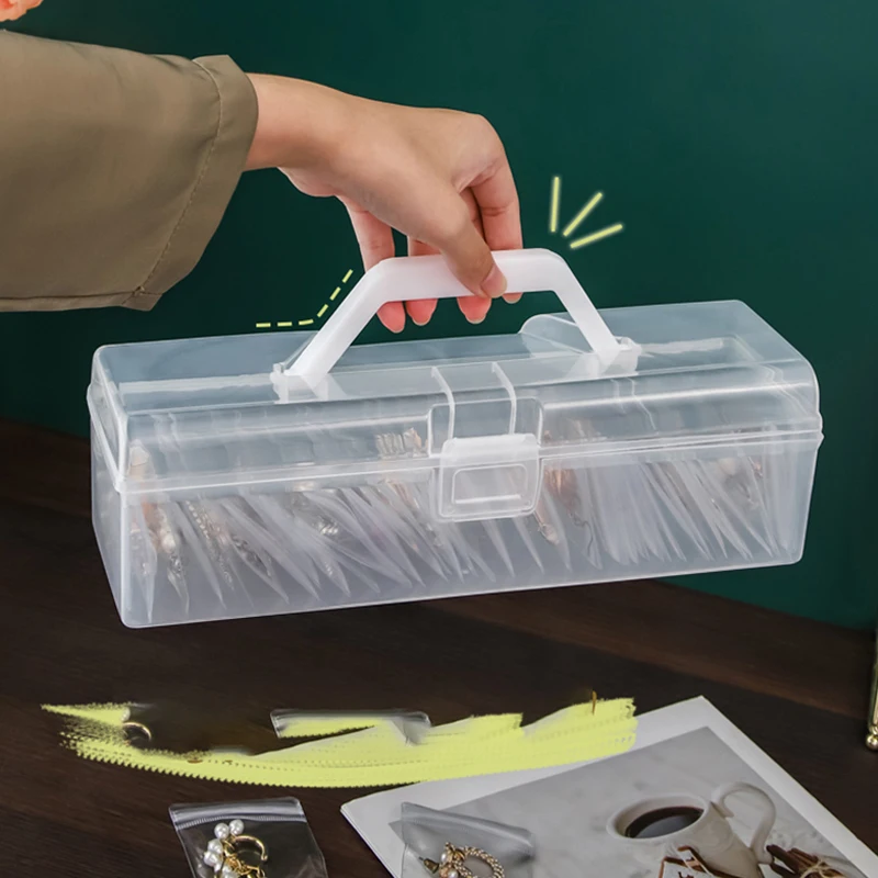 Portable Jewelry Storage Box Transparent Cosmetics Holder Container Earring Necklace Organizer Bag With Lid Desktop Storage Case
