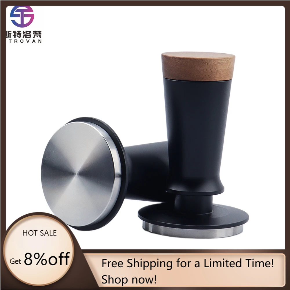 

STLF WJW Double Spring Constant Pressure Coffee Tamper Barista Tools 304SS Espresso Tamper Black Walnut Wood Coffee WDT T