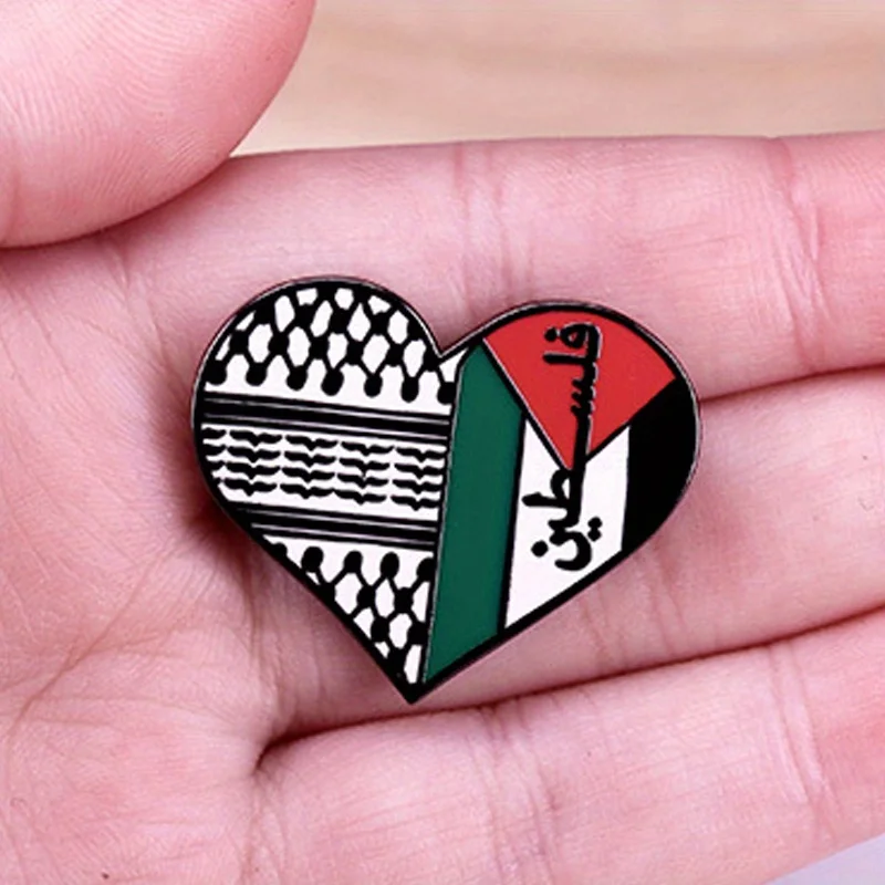 Palestinian National Flag Heart Enamel Brooch Jackets Badges Lapel Jewelry Accessories