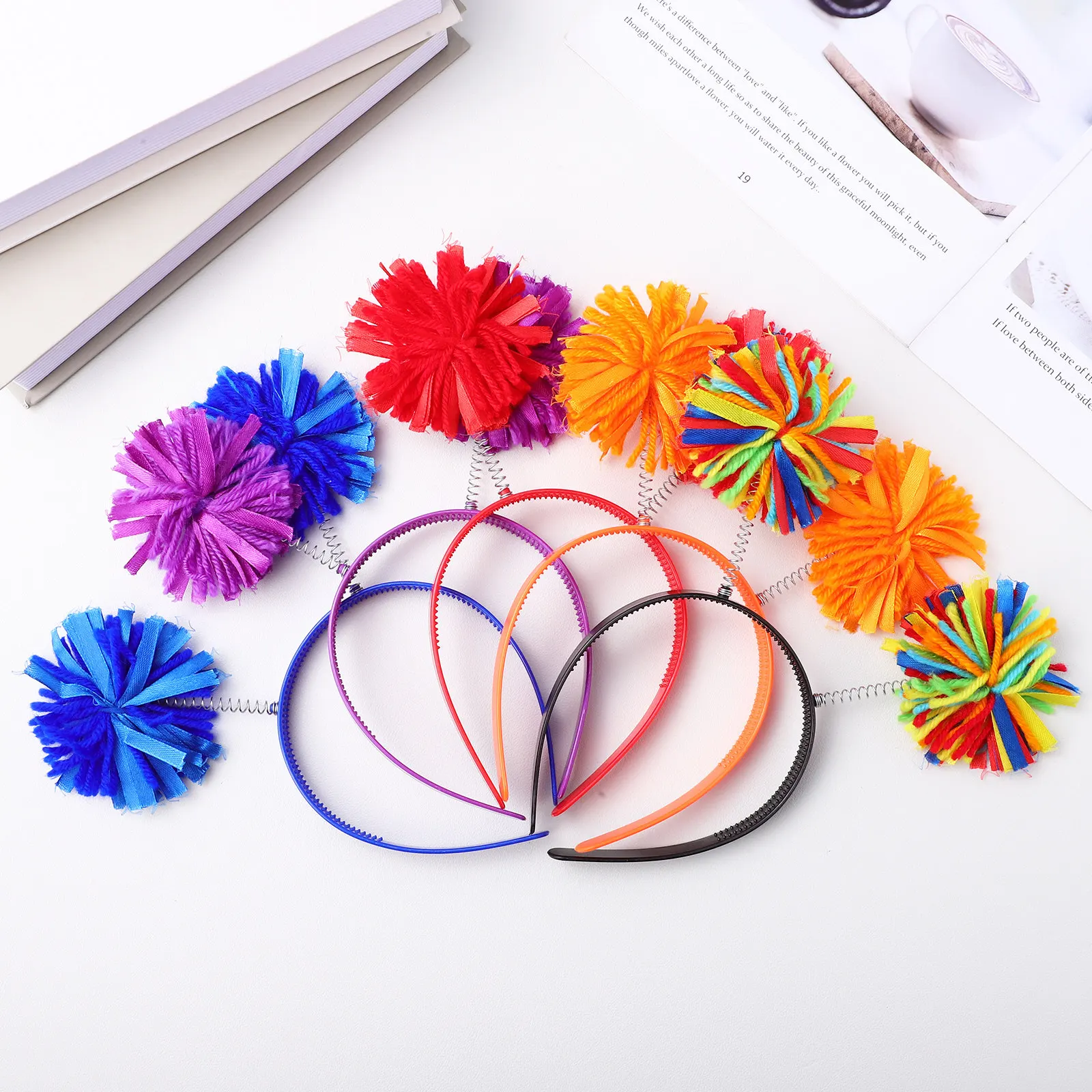 

5Pcs Pom Pom Headbands Adults Decorative Hair Bands Party Headband for Halloween Carnival Birthday Cosplay Colorful Accessories