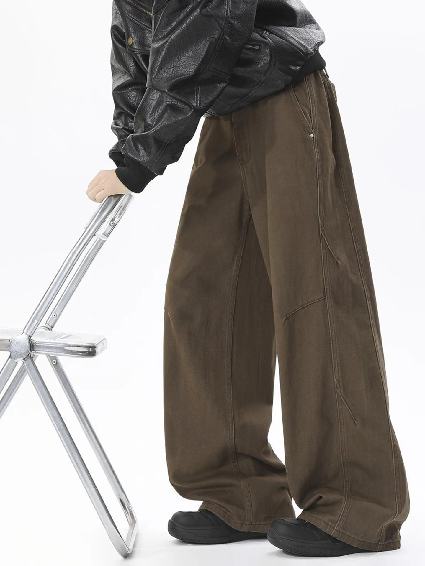 

Американские рабочие брюки в стиле ретро, мужские повседневные свободные широкие длинные брюки с завязками, осень-зима, удобные модные брендовые брюки Cleanfit