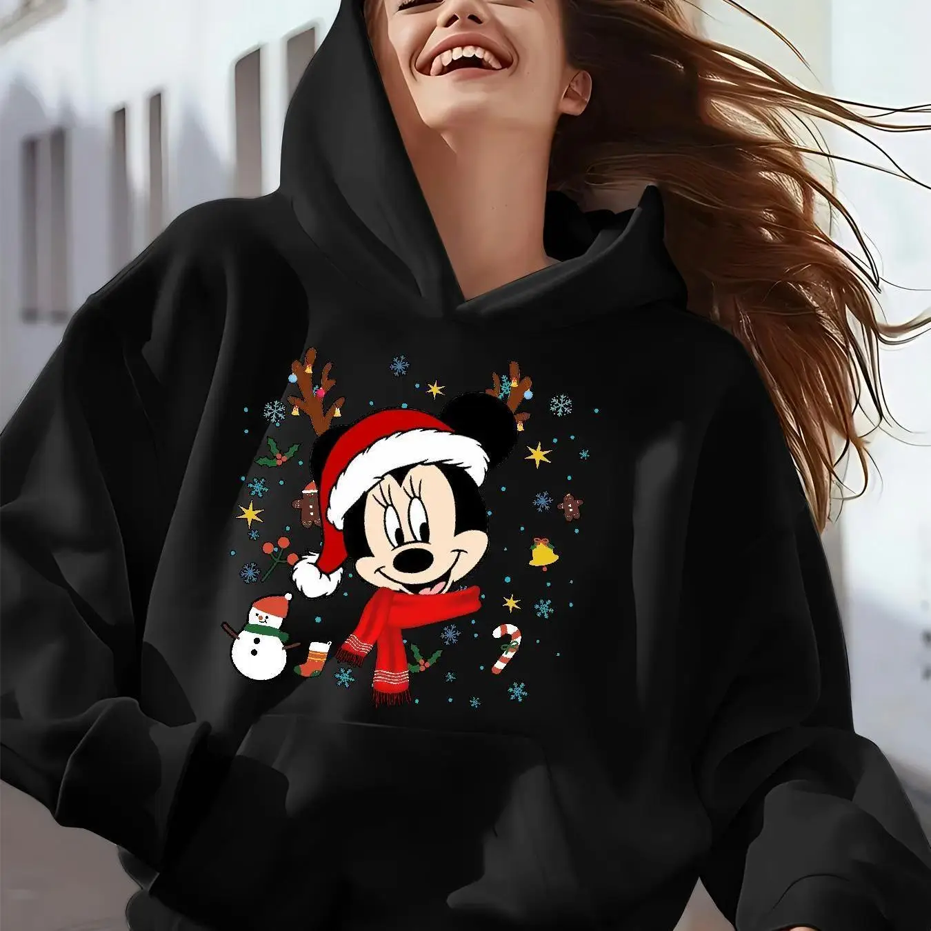 

Женские рождественские толстовки с Микки Маусом Disney, уличная одежда большого размера, толстовки унисекс, осенне-зимние флисовые повседневные универсальные