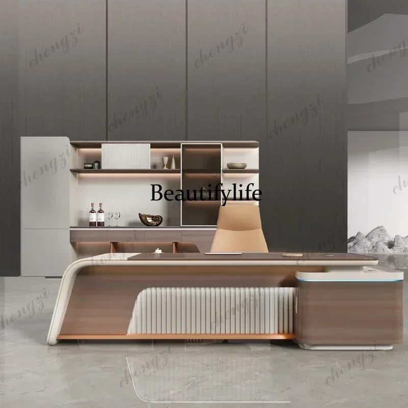 B456 Luxury Office Desk Manager Executive With Led Drawers Storage L Shaped Modern Simplicity Computer Table Furniture Filing Ca