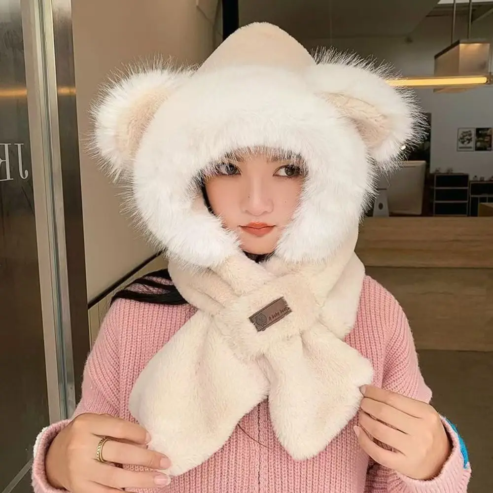 Cute All-in-one Women Hat Scarf Warm Thickened Anti Cold Wind Beanies Cap Anti-freezing Cycling Hooded Women