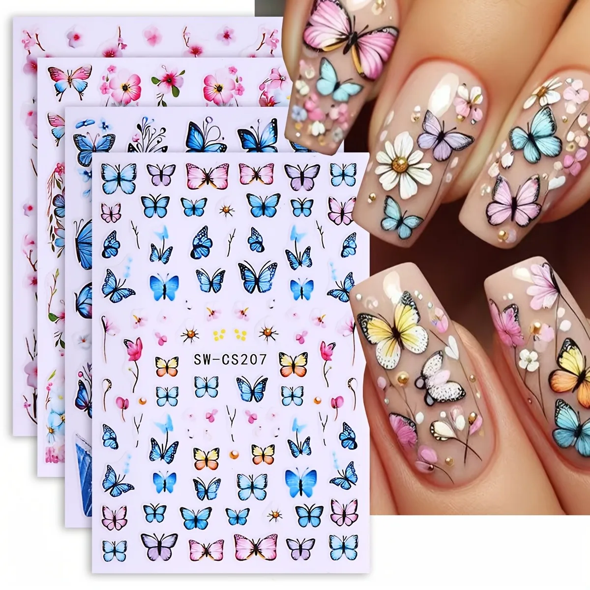 4 قطع من ملصقات أظافر الفراشة الربيعية، سهلة الاستخدام لتزيين الأظافر بنفسك والهدايا وتصفيف مكياج الحفلات والزفاف #1