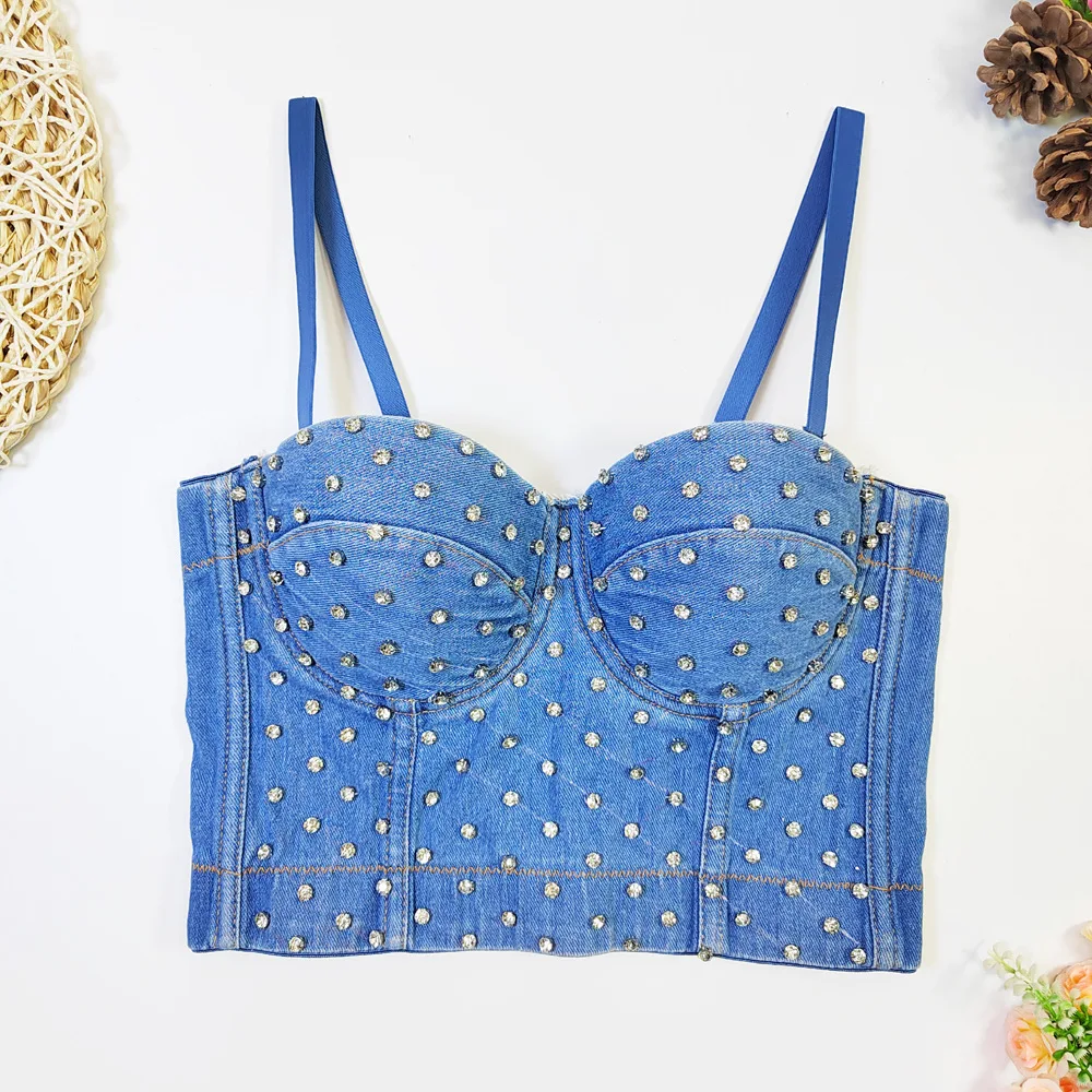 Luxury Denim Corset Vest - Sexy Bustier Top, Boned Waist Trainer Bralette, Comfortable Shaping Backless Tank for Women