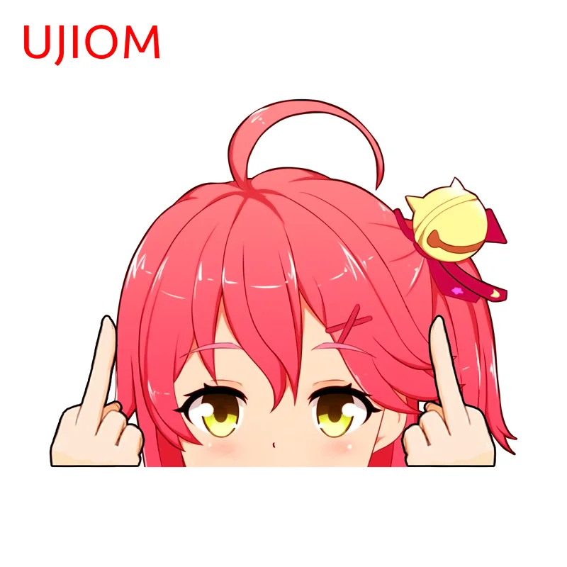 UJIOM Hololive Sakura Miko Flipping The Bird Wall Sticker Popular Eye Catching Scratch Proof Vinly Decal Cupboard Vestibulec