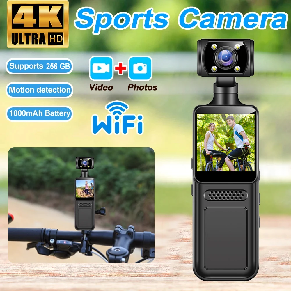 Ultra HD 4K Mini WiFi Camera Portable Action Camera 180 degree Rotating Handheld Sports Camera Outdoor Sports DV Video Recorder