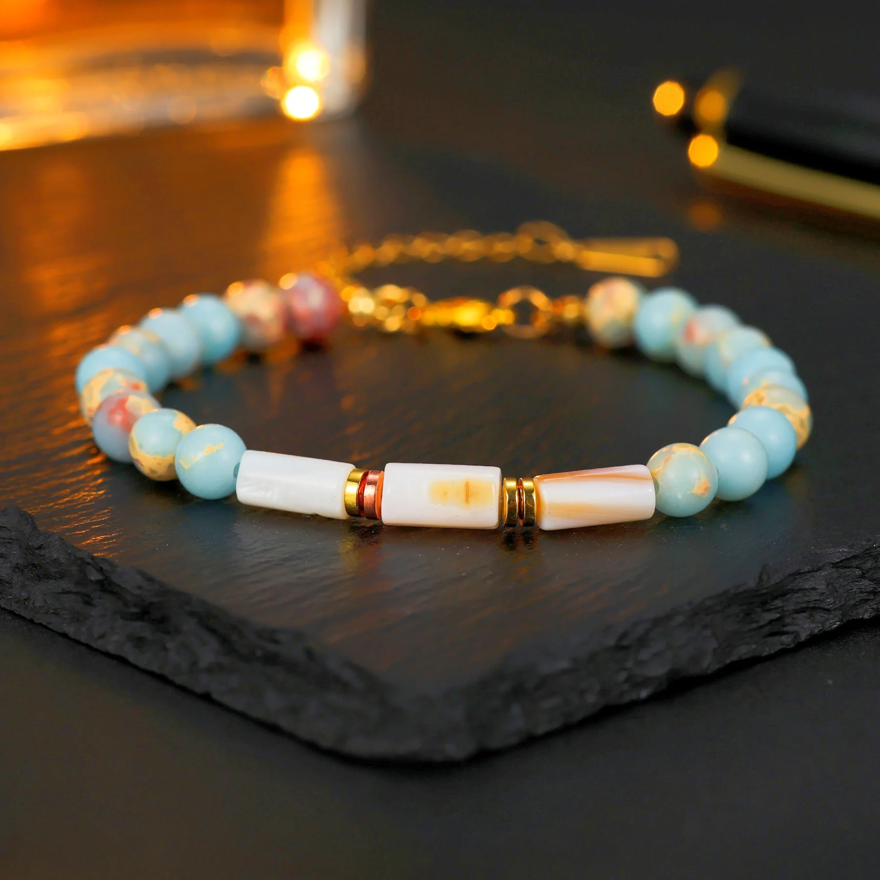Original Fashion Bracelet Men Women Natural Beads Geometric Column Bracelets Memory Energy Protection Jewelry
