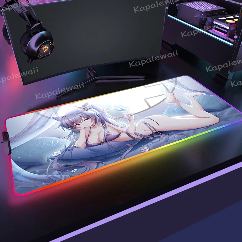 

Gaming Mouse Pad RGB Mouse Pad Anime Genshin Impact Gamer Computer Mousepad Backlit Mause Pad Large Mouse pad Desk Keyboard LED