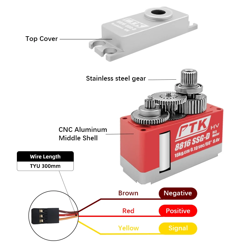 PTK 8816 SSG-D 16KG All metal digital programmable servo  HV servo Turbojet aircraft Fixed wing  servo RC KST589 Same level