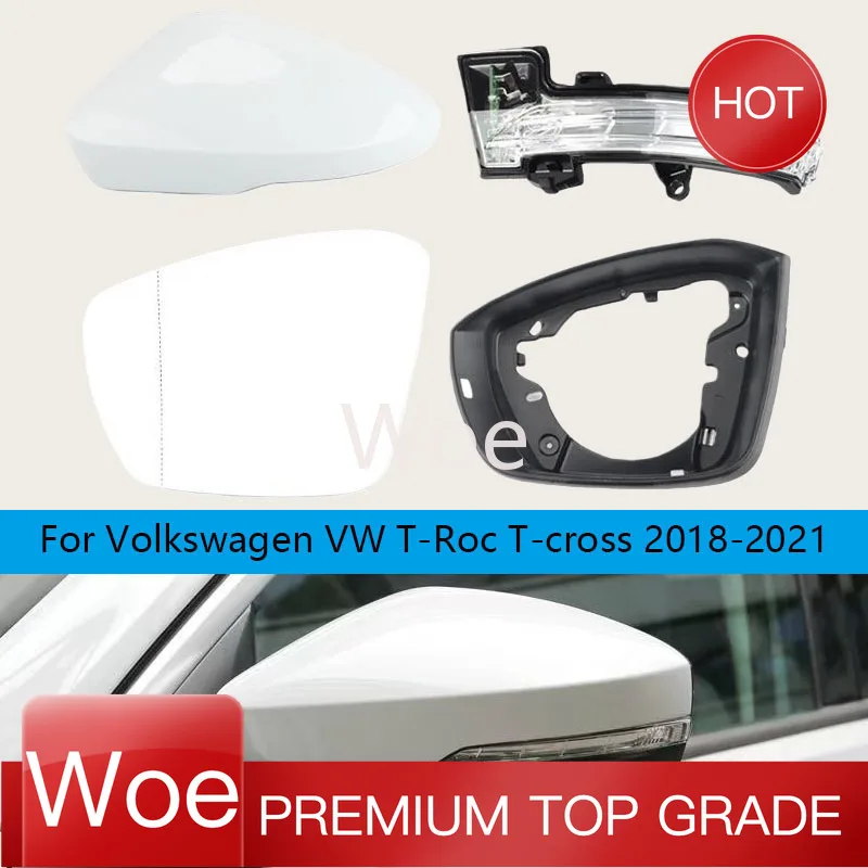 Woe Car Rear Heated  Mirror Glass Cover Shell Cap Frame Turn Signal Light for VW T-Roc T-cross 2018-2021