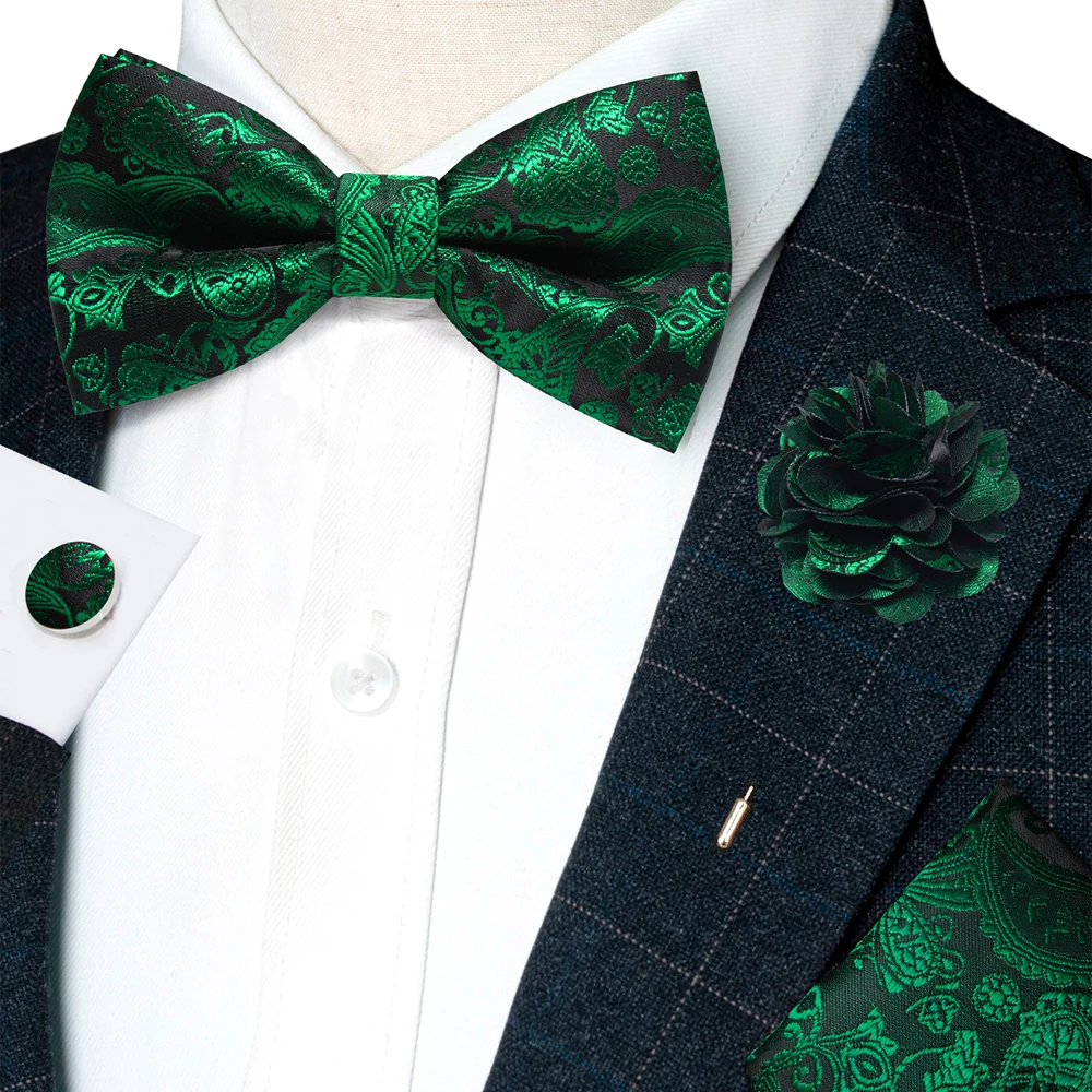 Champagner-Seiden-Jacquard-Paisley-Fliege für Herren, Brosche, Einstecktuch, Manschettenknöpfe-Set, vorgebundene Fliege mit Schmetterlingsknoten für Männer, Hochzeit, Geschäft – Detail 30