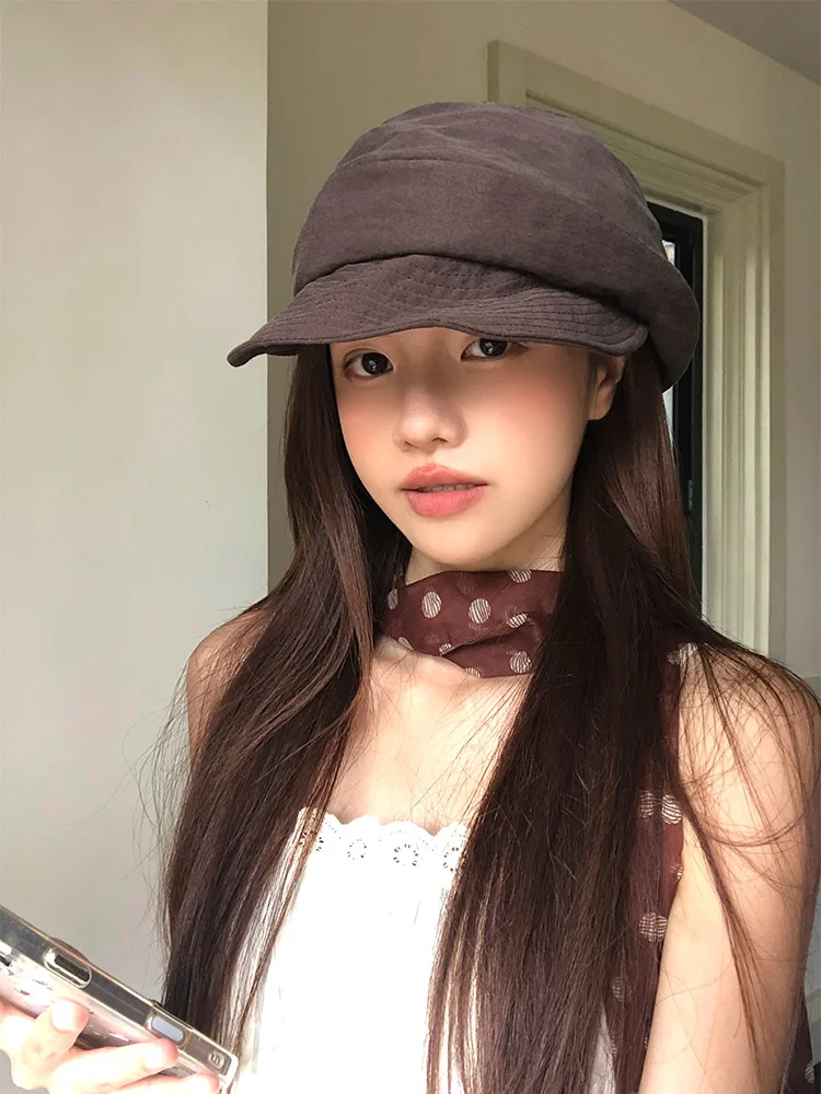 Retro Artistic Pleated Beret Hat Women's Summer Thin Breathable Design Irregular Painter Cap Large Head Circumference Newsboy...