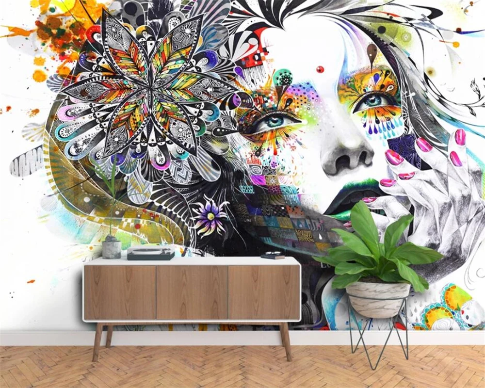 Customize 3D wallpaper Hand drawn sketch personality abstract avatar mural background wall 3d wallpaper papier peint