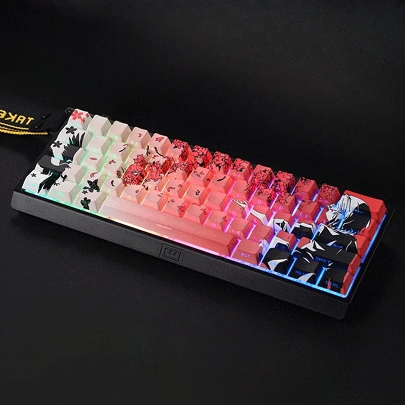 Sakura Raven Keycap PBT Dye-sublimation Cherry Profile Keycaps Side Engraving for Customized  Mechanical Keyboard Accessories