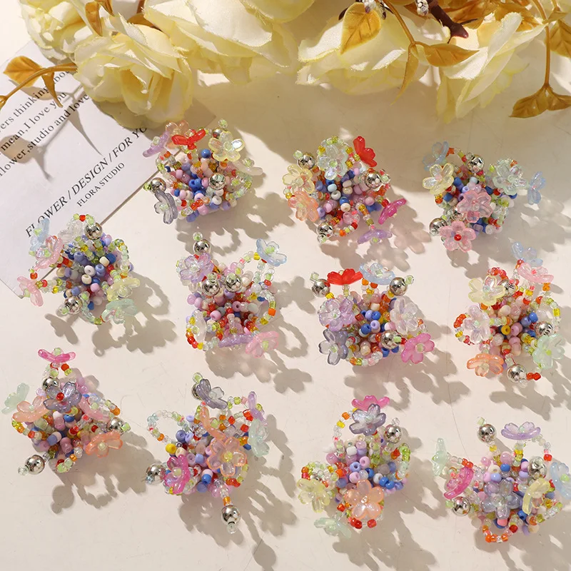 Shoe Charm 1 Piece Colorful Resin Beaded Flower Cluster Summer Outing Versatile Clip for Clear Crystal Clogs Women DIY Decor