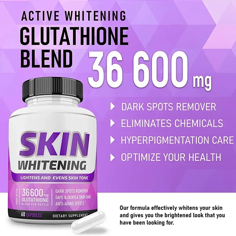 

1 Bottle 36600mg Glutathione Capsules Skin Beauty Natural Skin Facial Body Melanin Removal Whitening Capsules