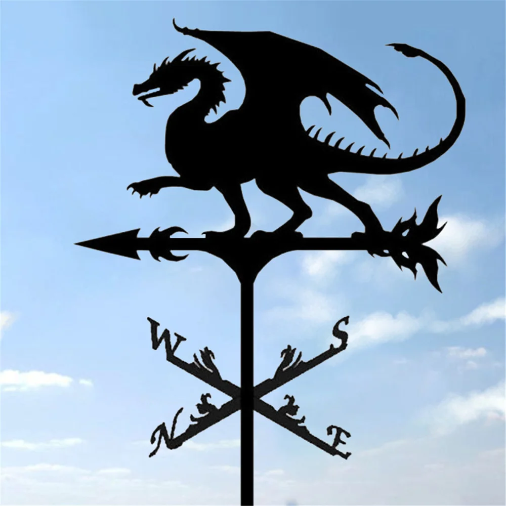 Dragon Weathervane Roof Mount Iron Weather Vane Metal Wind Direction Indicator Speed Spinner Outdoors Roof Yard Decorations