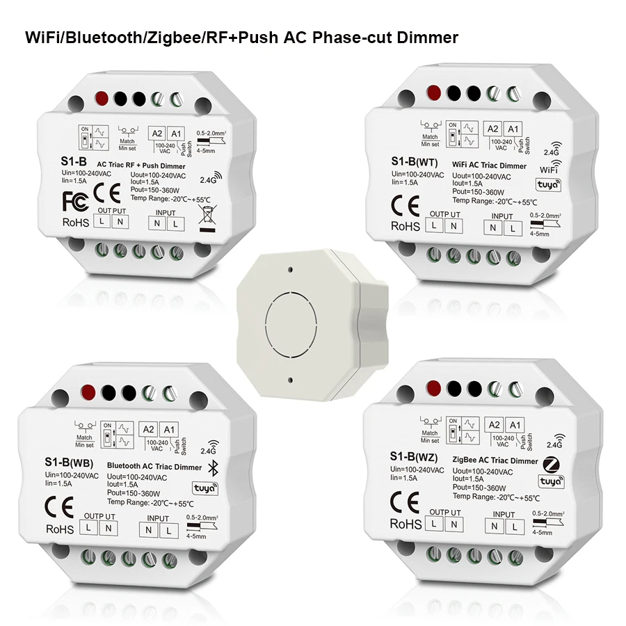 Skydance Tuya Smart Life Zigbee Wifi Bluetooth RF AC Triac LED Dimmer Light Switch Module 110V-230V Works with Alexa Google Home