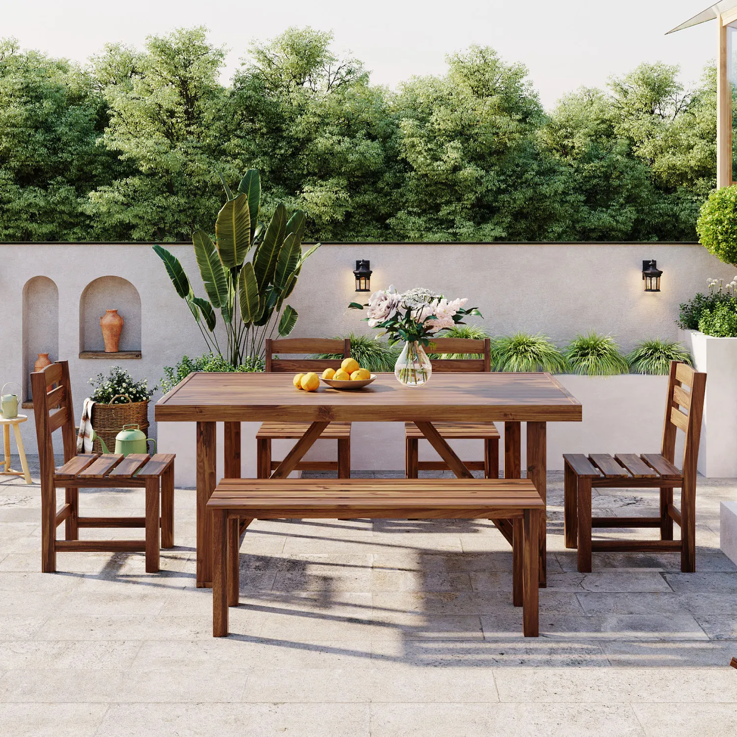 U_Style High-quality Acacia Wood Outdoor Table and Chair Set, Suitable for Patio, Balcony, Backyard