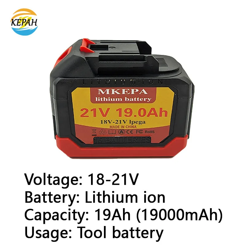 21V Tool Battery For Makita, 19Ah Rechargeable Lithium Battery, 18-21V 19000mAh Battery, Used For Electric Drills Or Chainsaws