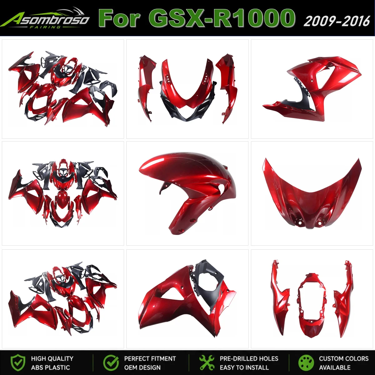 K9 Fairings For SUZUKI GSX-R1000 2009-2016 GSXR 1000 ABS Plastic Shell Injection Motorcycle Fairing Body Kits Candy Red