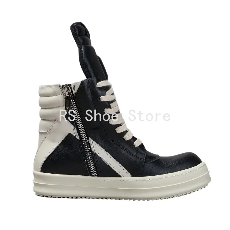 Ro حذاء رجالي جلد أسود حذاء بوت بطول الكاحل أحذية خارجية s عالية الجودة حذاء كاجوال جودة سستة النساء حذاء رياضة جلد البقر المسطح أحذية رياضية