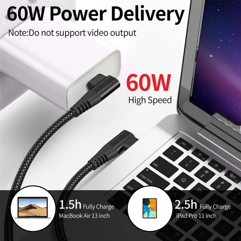 Cable USB C trenzado de ángulo recto, Cable Dual L USB C a C, Cable de carga y transferencia de datos para S10 S9, 90 grados
