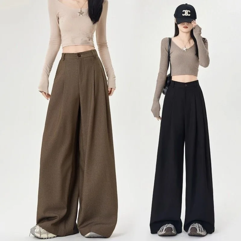 High-end Black Suit Pants Women's 2026 Autumn and Winter New High-waisted and Thin Loose Pendant Mopping Casual Wide-leg Pants