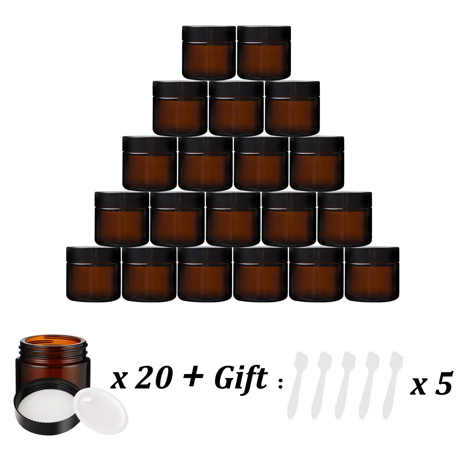 20PCS Small Amber Glass Jars with Black Lids 5/10/15/20/30g Empty Round Jars with Inner Liners for Cream Lotion Candle Powders