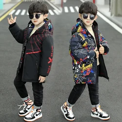 2-14 Years Boys Winter Hooded Jacket Kids Winter Coat Boy Parka Children Winter Clothing Spiderman Outerwear Can Wear Both Sides