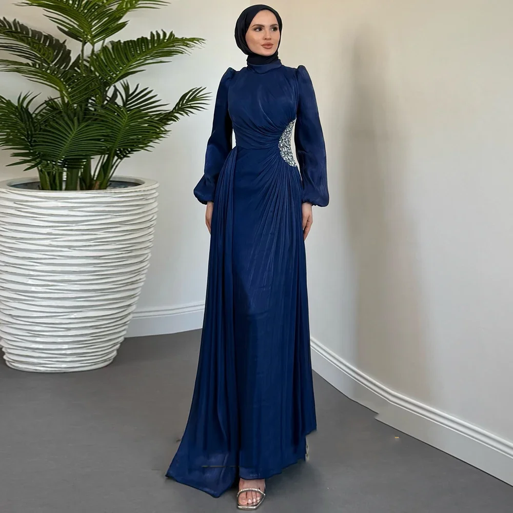 

Простые вечерние платья Элегантные вечерние платья с длинными рукавами и кристаллами длиной до пола, платья для выпускного вечера по индивидуальному заказу 2025