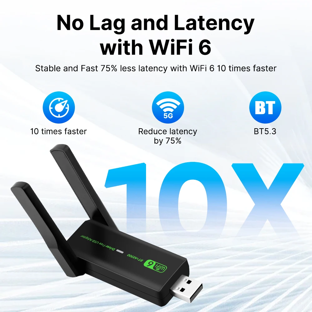 AX900 USB WiFi 6 Bluetooth 5.3 Adaptador Dual Band 2.4G/5GHz Antenas de placa de rede Wlan sem fio Driver-Free para Windows 10/11