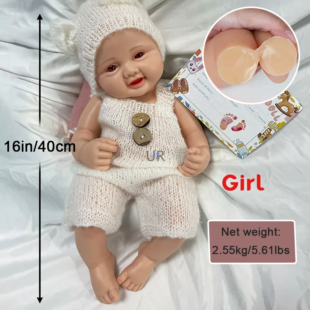 Realistica bambola rinata in silicone realistico lavabile da 16 pollici - Neonata con occhi azzurri, giocattolo regalo realistico per bambini dai 3 anni in su