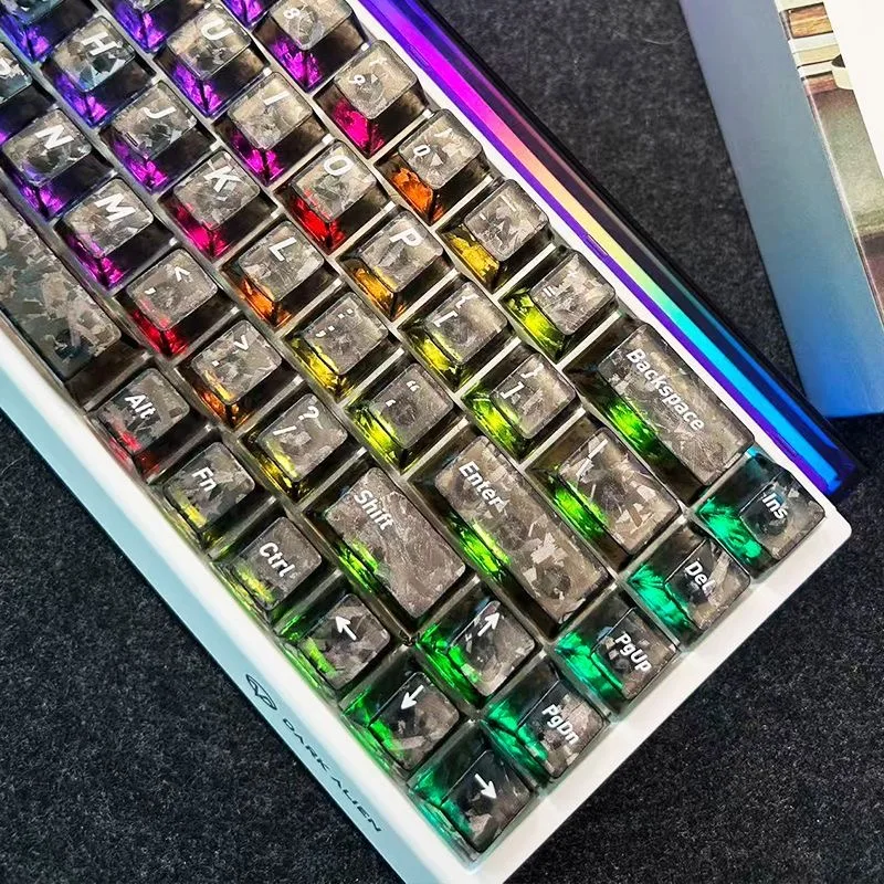 Carbon Fiber Texture Fog Black Transparent PC Keycaps 132 Keys Double Shot Cherry Profile Keycap for Gateron Mechanical Keyboard