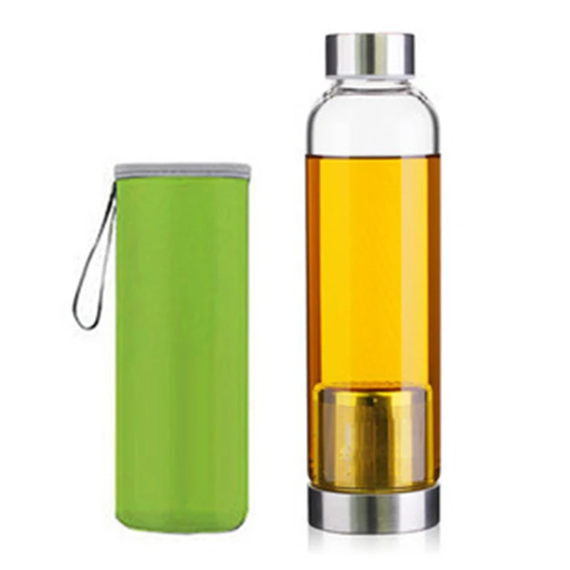 420/550ML High Temperature Resistant Glass Sport Water Bottle with Tea Infuser + Protective Bag Water Bottle