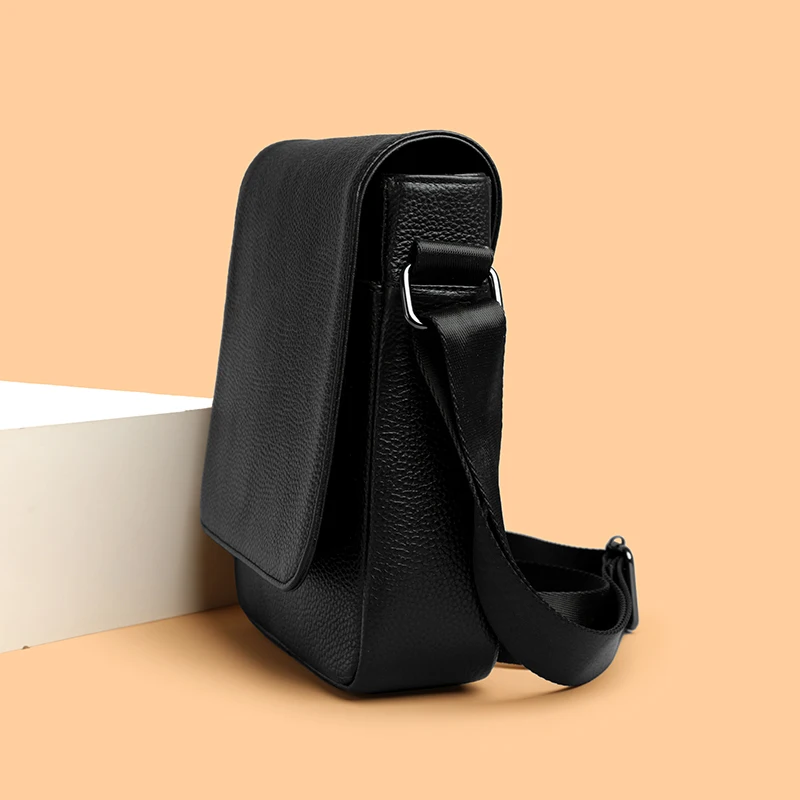 حقيبة هاتف كروس للرجال من الجلد كاجوال بطبقة علوية عمودية من جلد البقر حقيبة كتف عصرية أسلوب بسيط لون نقي بوليستر L