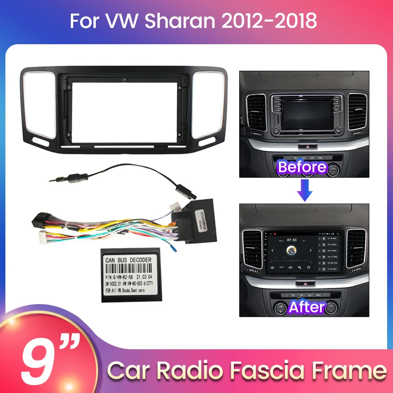 Car Radio Facial Frame for Volkswagen VW Sharan 2012-2018 with Wiring Cable Harness Connector Car multimedia host framework