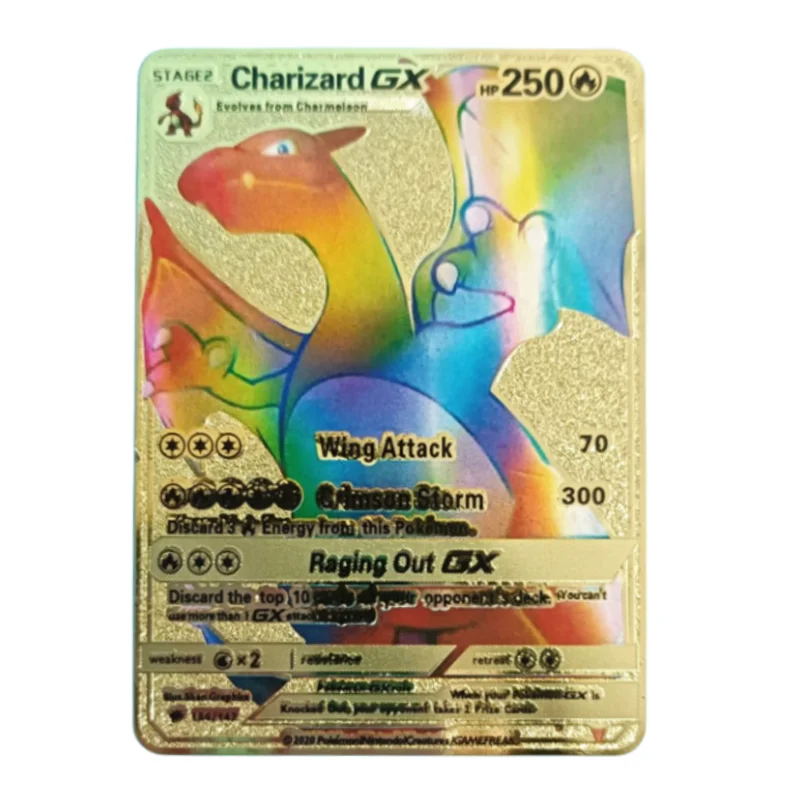 Pokemon Self Made Metal Series Card Anime Game Characters Pikachu Charizard Mew Sword Shield Rainbow Vmax Collection Flash Card