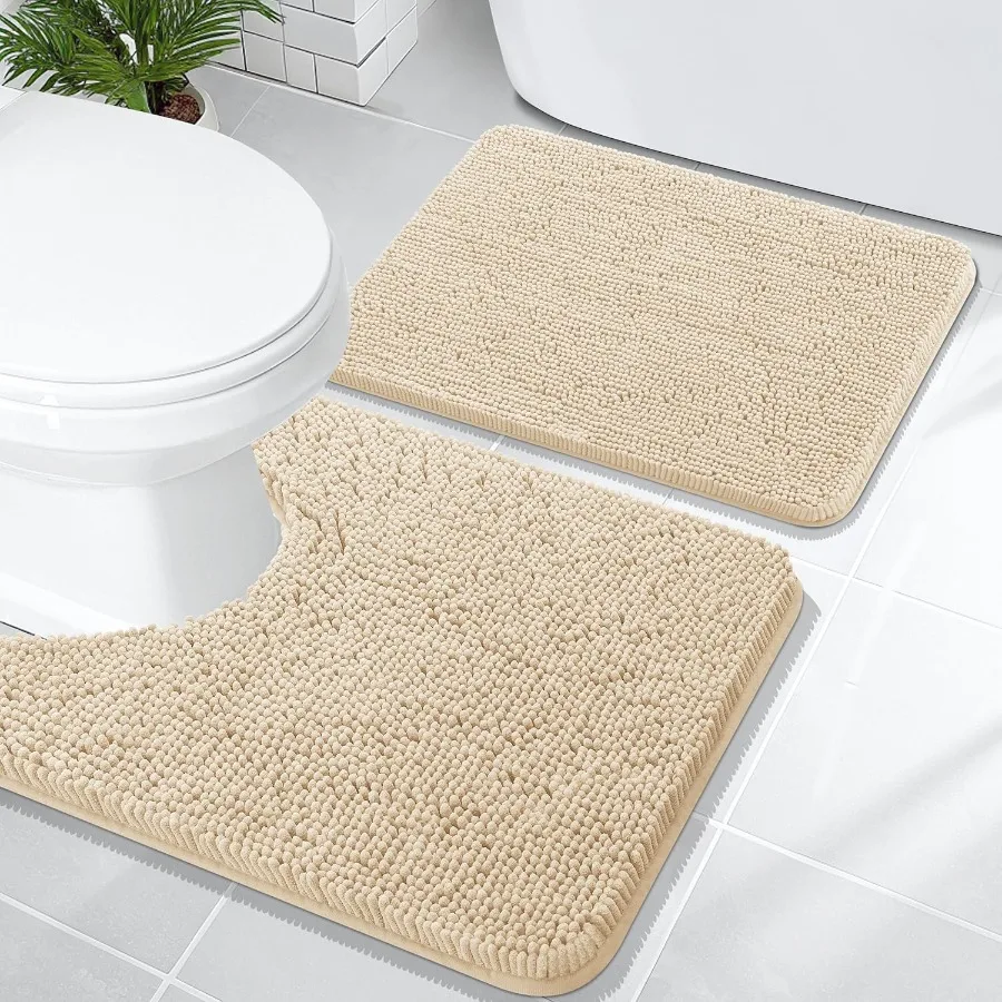

Bathroom Rugs Sets 2 Piece Soft Absorbent Chenille Bath Mats and UShaped Contour Toilet Mat Area Rug Set for Home Bathrooms Mac