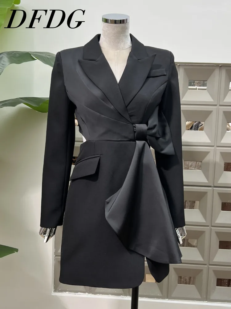 

DFDG женское весеннее коктейльное платье 2025 года, элегантный лоскутный пиджак с вырезом на талии, облегающее платье, летнее вечернее платье