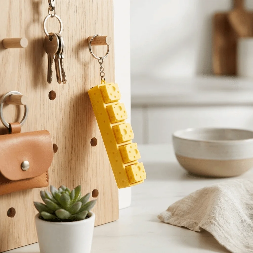 Lovely Cheese Shape Cheese Clicker Fidget Keychain Tactile Keyboard Press Clicking Sound Finger Lightweight Material