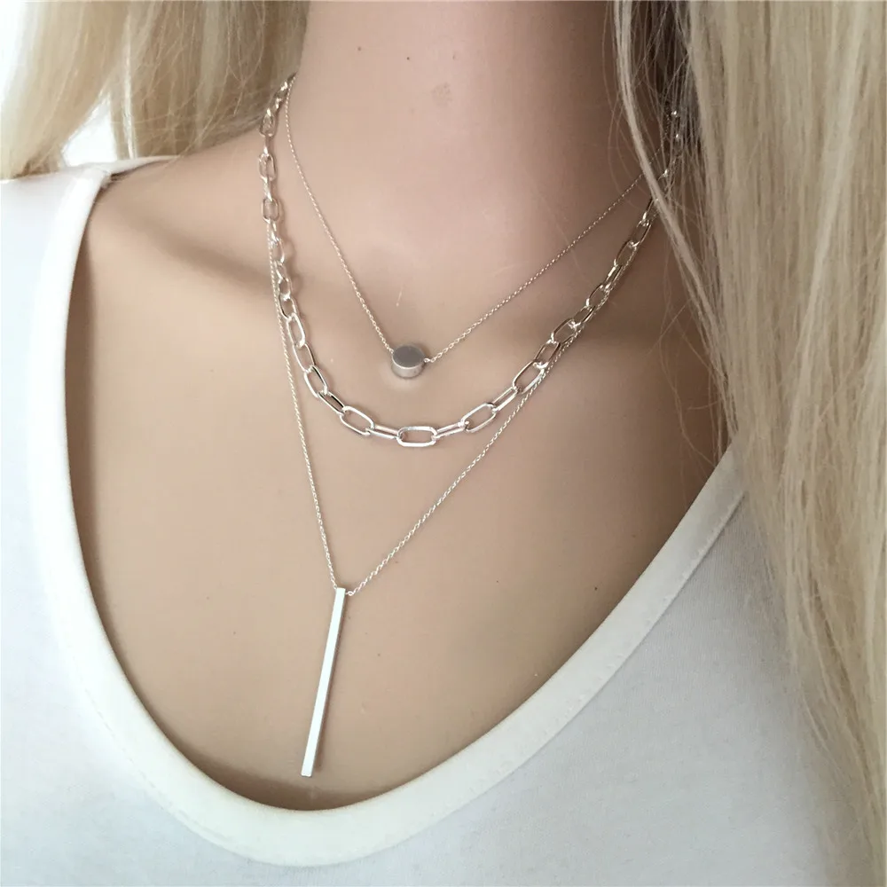 เหรียญจี้สร้อยคอผู้หญิง Vintage หลายชั้นสร้อยคอ Link Chain Punk ความงาม Jewel