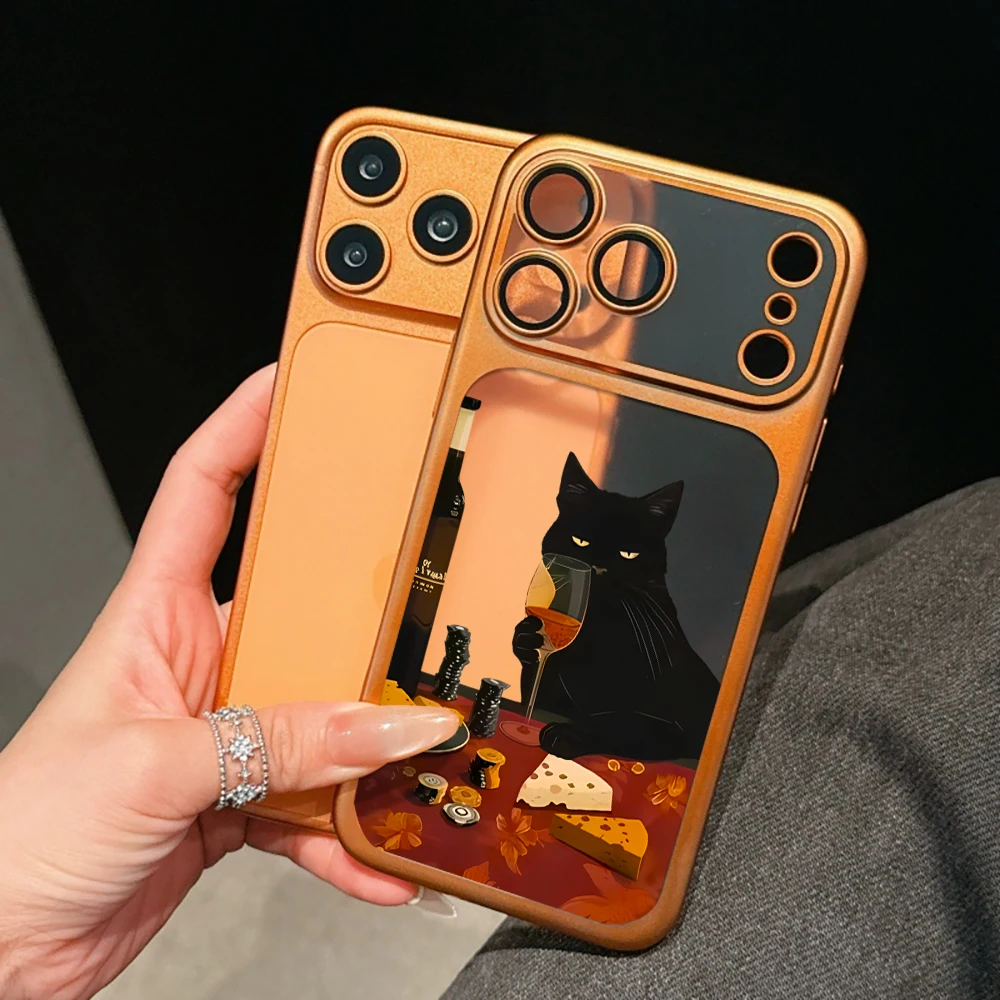 Lustige Schwarze Katze Niedliche Mattierte Hülle für iPhone 13 15 16 Pro Max Hüllen iPhone 17 12 ProMax 11 14 16 17 Plus 17 Air Plating Fundas – Detail 5