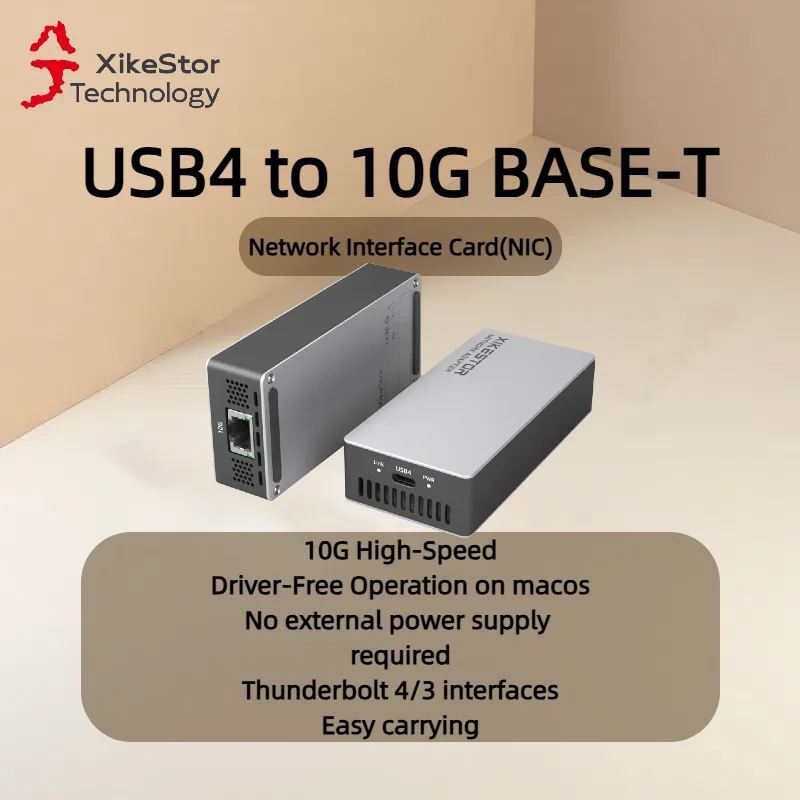 

XikeStor SKN-U410GT USB4 To 10G Base-T Network Card,The USB4 to 10GbE adapter support USB4 or Thunderbolt 3/4 protocols