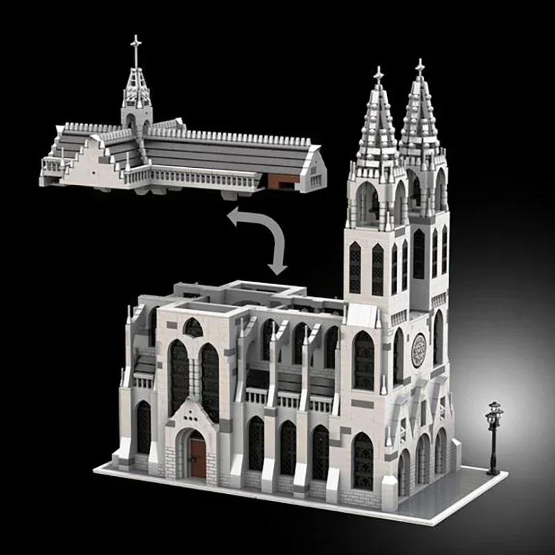 Moc bloco de construção catedral gótica modelo tecnologia tijolo diy montagem modular cidade vista rua brinquedo para presente do feriado